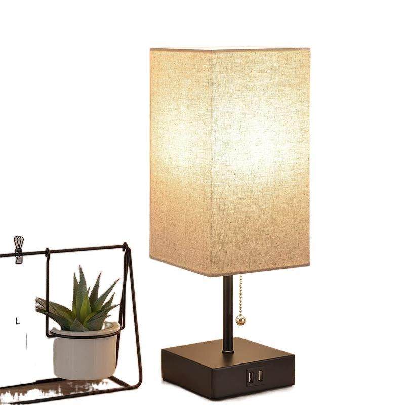 床头灯卧室美式简约复古ebay拉链开关2个USB充电爆款小台灯