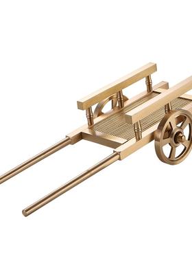 黄铜手推车摆件满载而归平板手推车创意办公室桌面摆件装饰工艺品