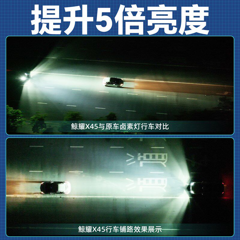 九加一led汽车大灯泡鲸耀X45近光h7远光9005高光效h11超亮聚光h4