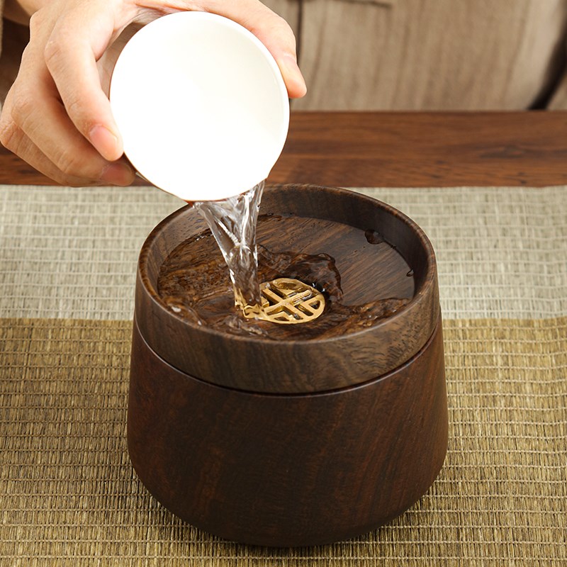黑檀木茶洗茶渣缸家用木质带盖建水茶滤水盂杯洗茶具配件茶道零配