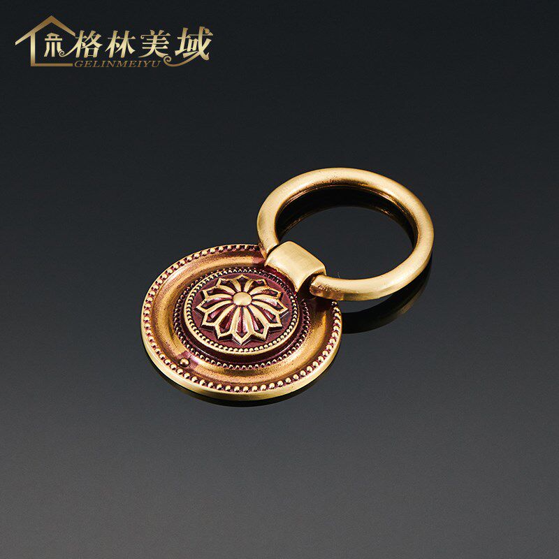 格林吊环中式药黄铜铜把手抽屉拉环圆型衣橱柜门隐藏暗拉手
