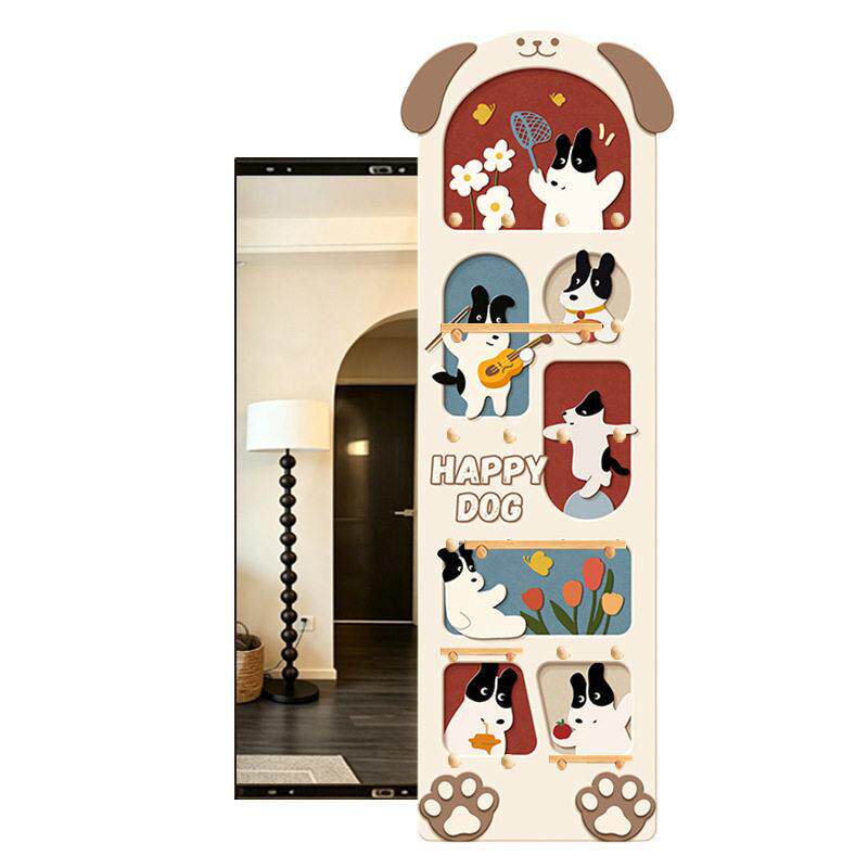 全身镜玄关墙上镜子挂画中古风卡通洞洞板穿衣镜隐形暗藏式推拉镜