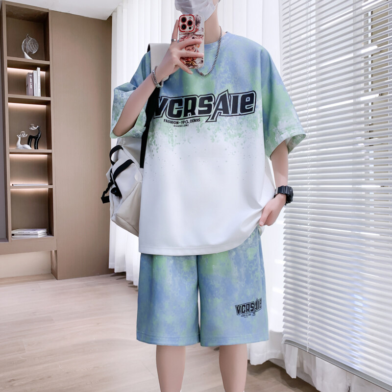 青少年夏季套装男孩高初中学生冰丝短袖t恤帅气大童休闲运动衣服