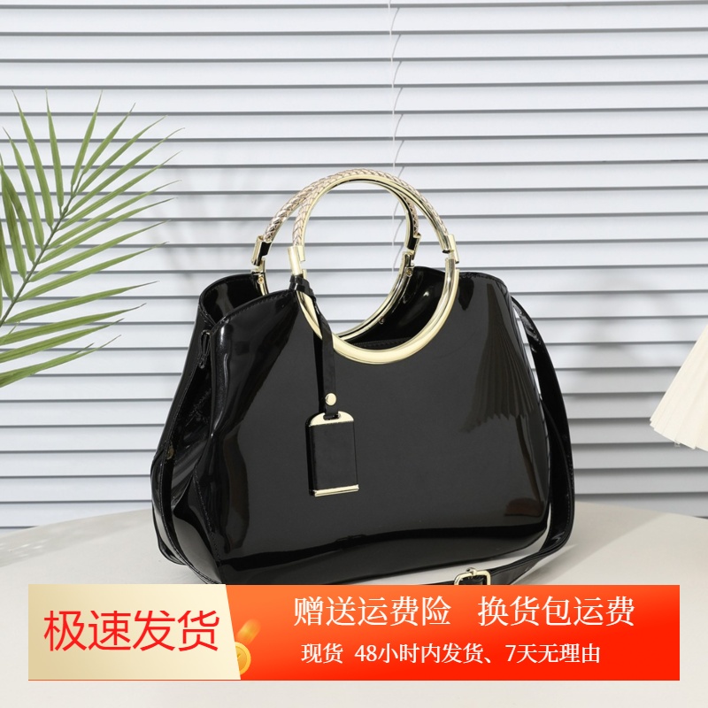 红色新娘包新款时尚亮面漆皮女包斜挎包手提包单肩大容量托特包