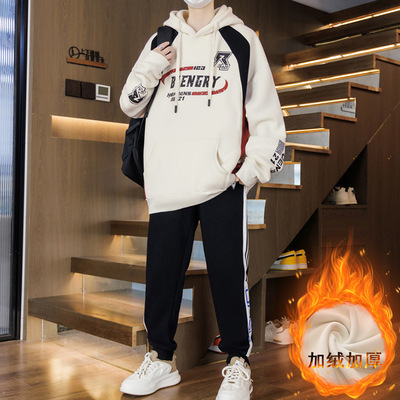 冬季青少年连帽羊羔绒卫衣男潮牌