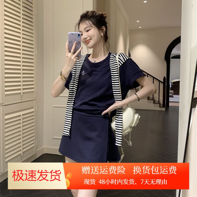 韩系夏季新款小个子高级感穿搭运动衣服女套装休闲宽松百搭三件套