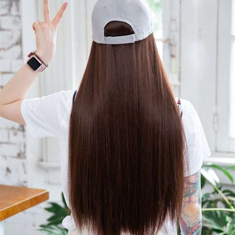 假发帽子一体女春夏季款长发网红自然时尚仿真直发带头发帽全头套