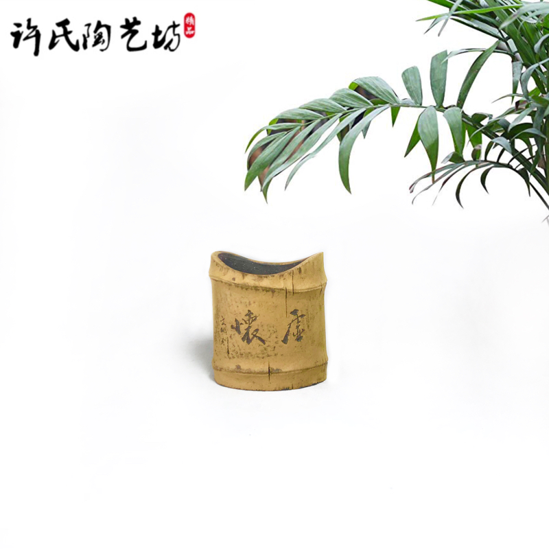紫砂花盆创意竹片小盆景菖蒲盆桌面小绿植盆栽多肉手工精品拇指盆