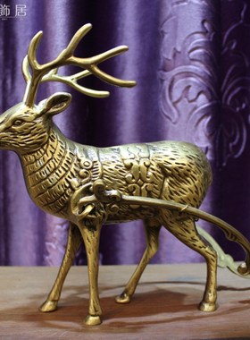 纯铜鹿拉车红酒架博古架果盘美式欧式别墅客厅桌面家居装饰品摆件