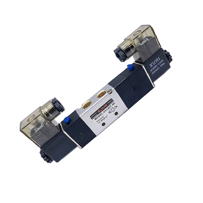 XURI亚德客型气动电磁阀4V230C-08三位五通双线圈气缸控制阀DC24V
