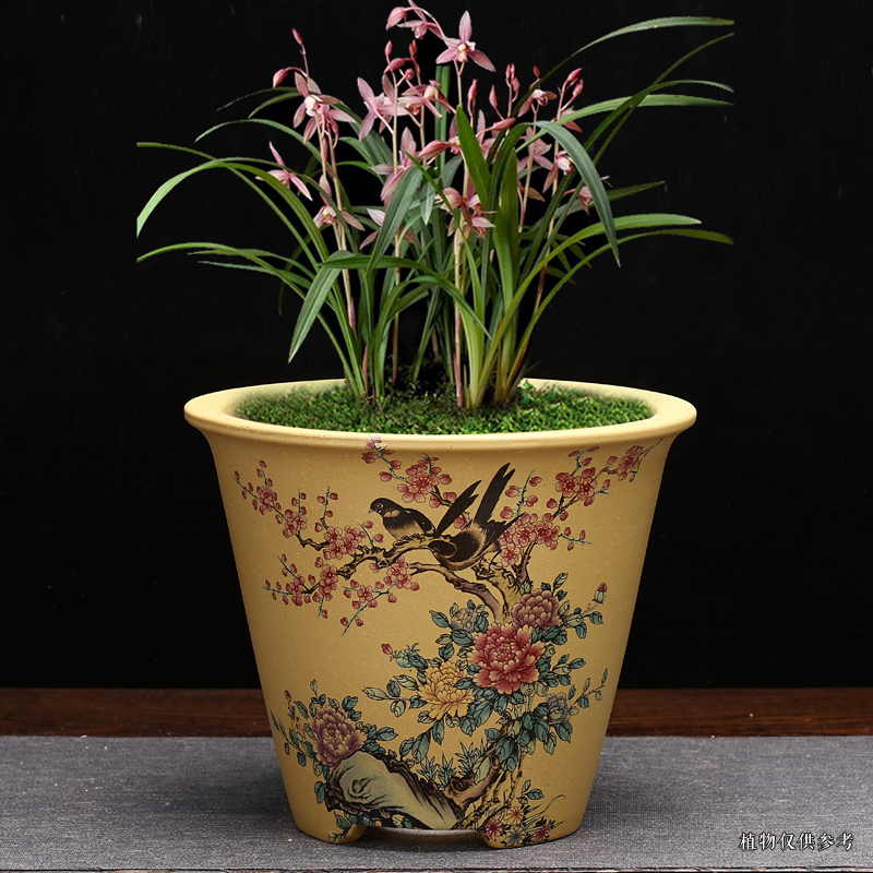 紫砂花盆圆形桌面花卉绿植盆景盆精品花器兰花吊兰君子兰绿萝包邮