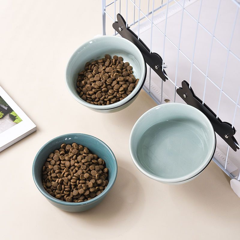 猫碗宠物碗食盆陶瓷猫咪悬挂式挂笼子猫粮兔子盆狗碗防打翻水盆