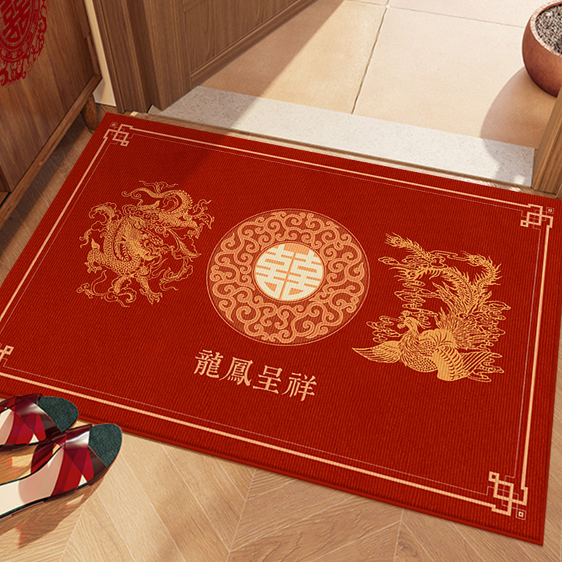 红色喜庆入户门地垫结婚地毯门垫进门婚房布置喜字新房门口脚垫子