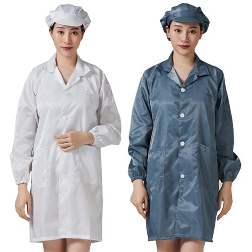 静电衣长版防尘工作服洁净服无尘服男女食品厂防静电大褂蓝色白色