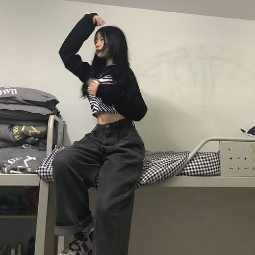 极速Women Jeans Vintage Adjustable High Waist BF Oversize Wi
