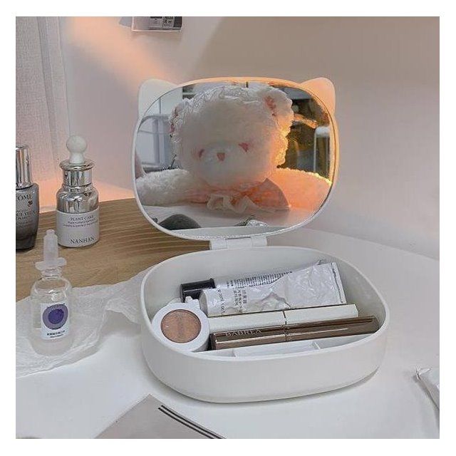 ins风化妆台镜子折叠化妆镜女带收纳盒学生宿舍台式桌面家用小型