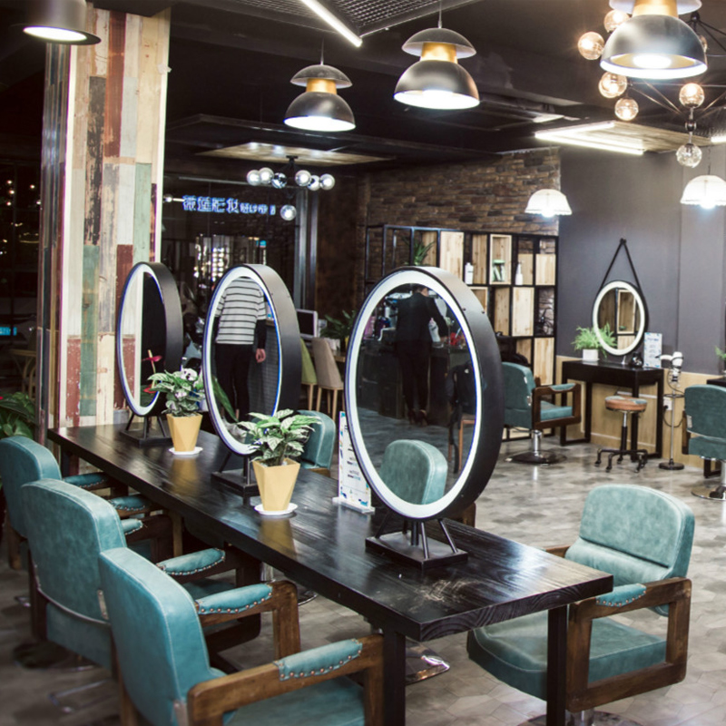 复古美发店镜台双面镜台网红理发店发廊专用简约现代一体美发镜子