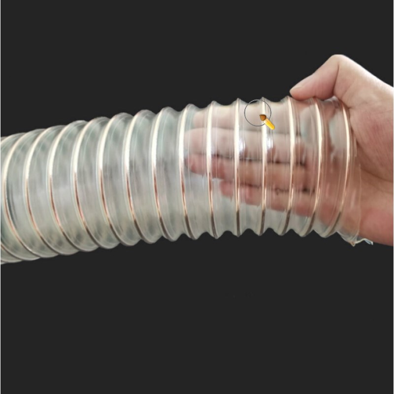 吸尘PU聚氨酯钢丝伸缩软管透明波纹管吸木屑排风管除尘风管工业风