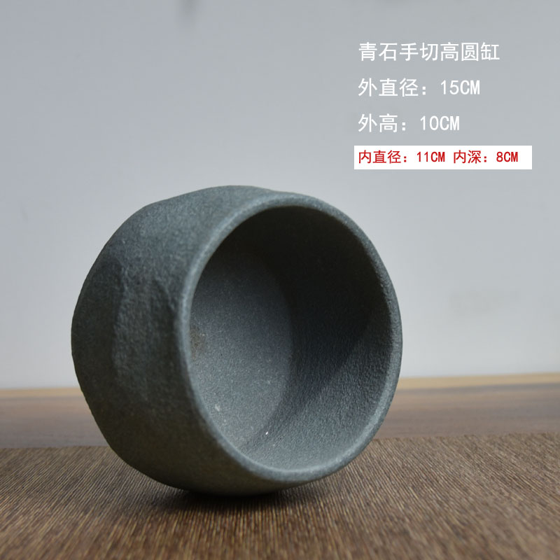 新品石头坊语青石花盆碗莲睡莲专用盆兽头缸钵兽S首无孔圆口盆景