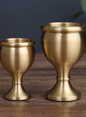 纯铜家用纯铜酒杯佛堂供奉仙家财神爷佛前圣水杯高脚供水杯供佛杯