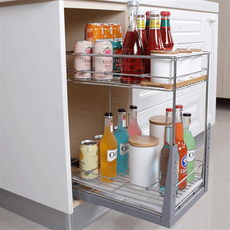350橱柜拉兰304不锈钢450调味平篮400拉栏底下轨道阻尼抽屉拉蓝