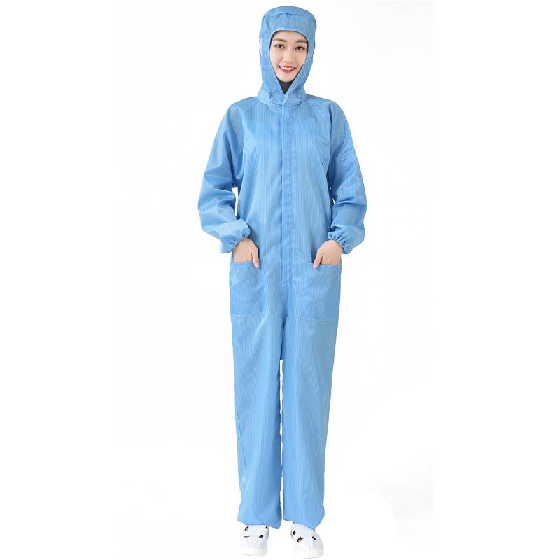 防静电连身工作服无尘衣连帽男女静电防护衣喷漆服白色蓝色防尘服