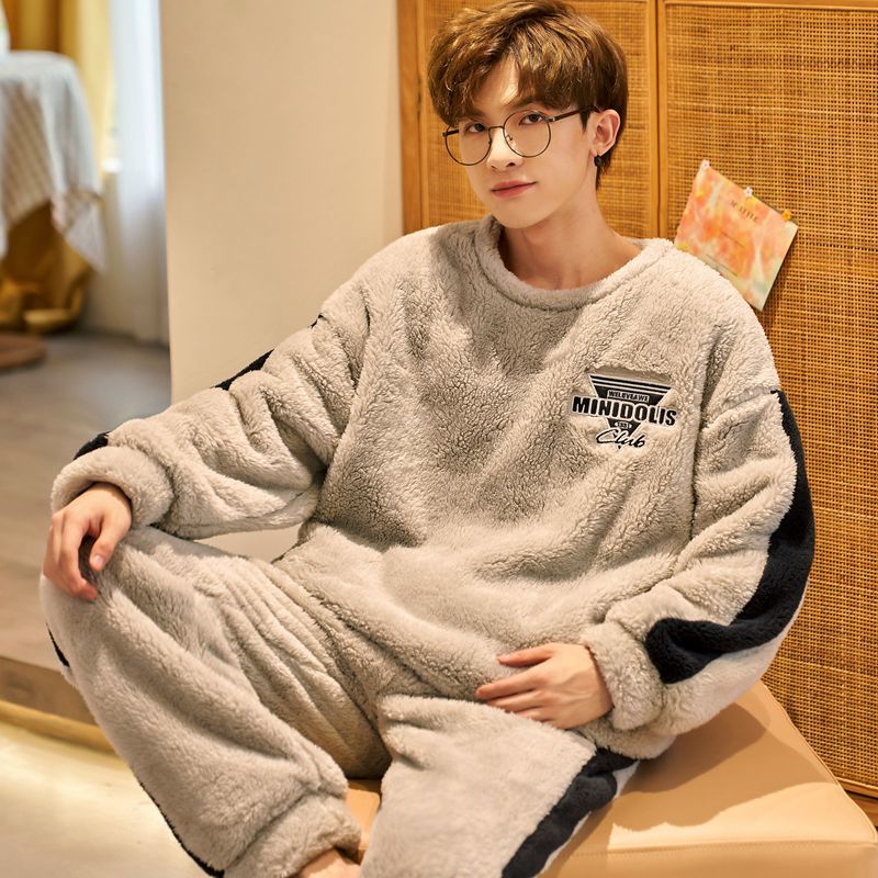 Men Luxury Flannel Pyjamas Sets Winter Super Warm Pijamas Fa