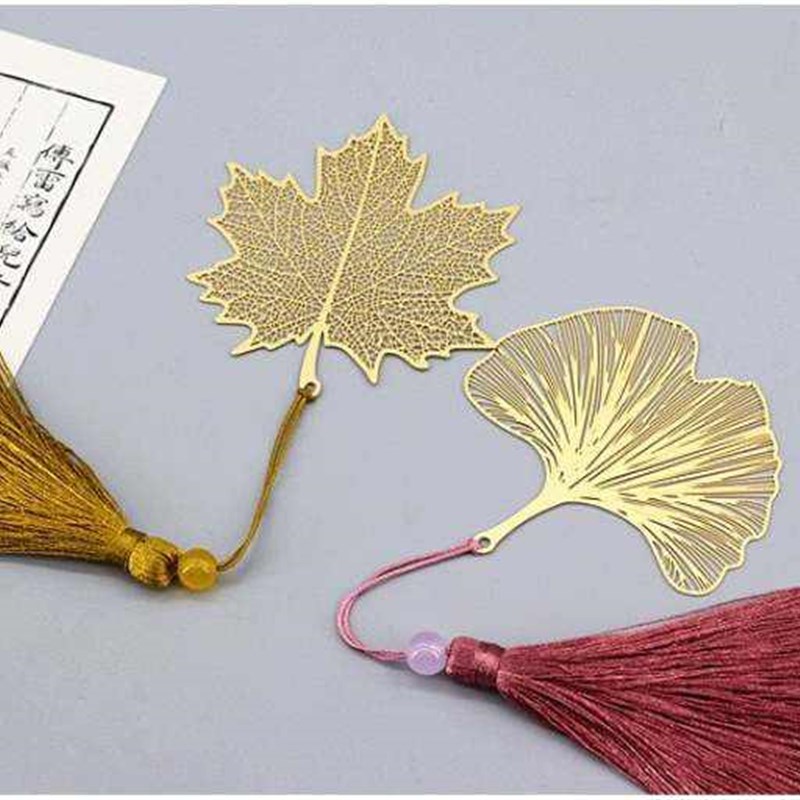 精纹黄铜流苏款叶脉树叶书签银杏叶学生用梧桐叶礼品叶子礼物er