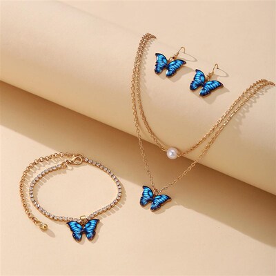 好货Butterfly Pendant Jewelry Set 3-piece set Earring Neckla