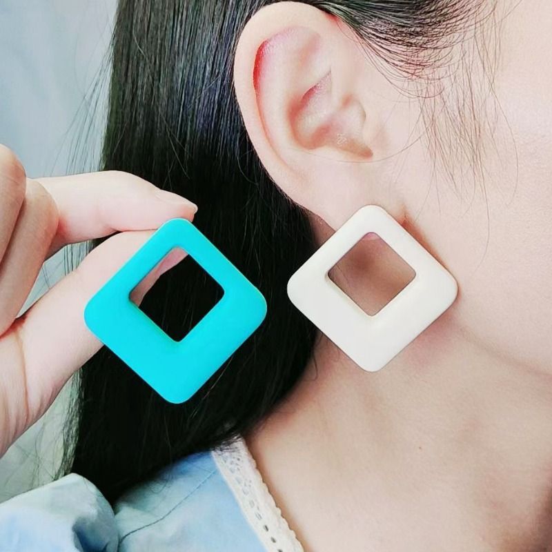 新款菱形镂空耳针耳环马卡龙简约时尚几何耳坠耳饰品女