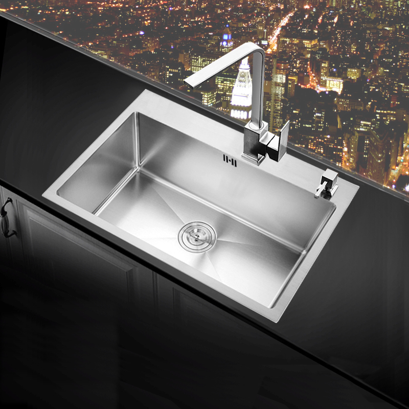 小户型手工盆水槽单槽小号洗碗池304不锈钢厨房台下水池洗菜盆套