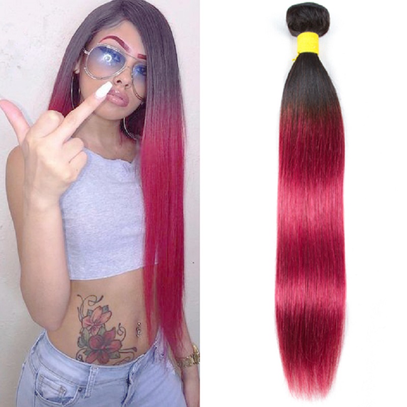 HairUGo Indian T1B/39J Straight Hair Weave Bundles T1B/Burgu