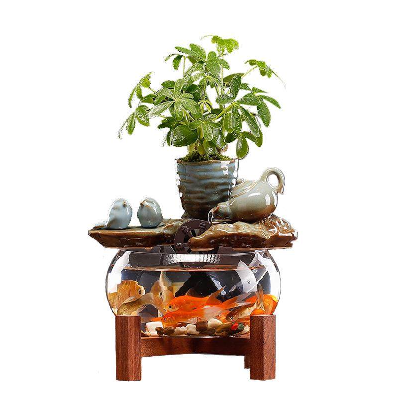 新中式流水玻璃鱼缸摆件小型桌面客厅茶桌办公室装饰品循环水景观,家居饰品,流水摆件,淘宝优惠券,粉丝福利购,淘宝优惠卷