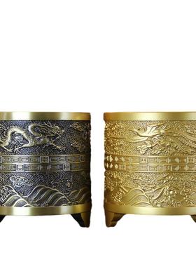 全黄铜龙凤祥云笔筒摆件办公室家居工艺品文房用品书桌装饰品香炉