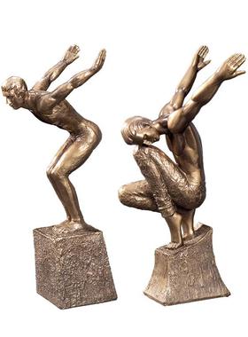 欧式健身人物雕塑摆件样板间装饰客厅酒柜家居树脂工艺品