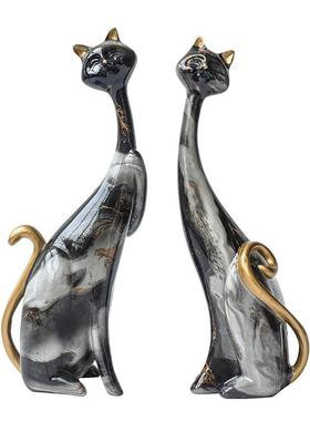 北欧艺术油画情侣对猫摆件小众家居客厅大气摆设创意轻奢软装饰