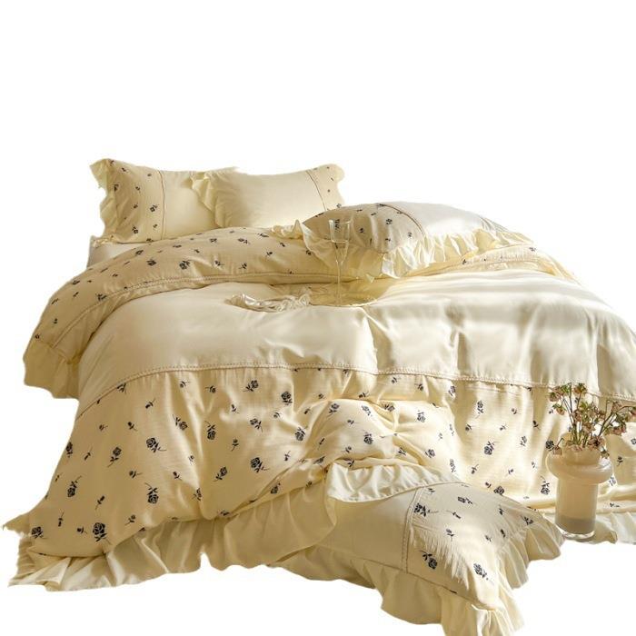 主风床单四HMX通件套花边罩公被套裸睡奶被油三件套床上用品南家