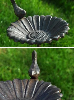 欧式铸铁喂鸟器彩绘鸟食盆铁艺地插小鸟洗澡盆花园装饰品家居