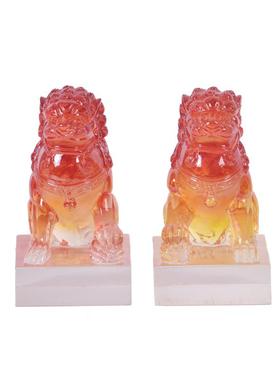 新中式透明树脂狮子摆件办公室书房书柜玄关样板房雕塑工艺装饰品