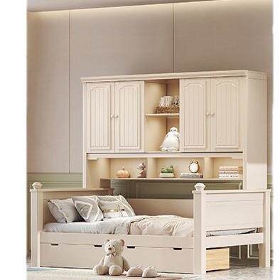 衣柜床全实木一体轻奢儿童床男孩女孩公主床功能床组合美式储物床