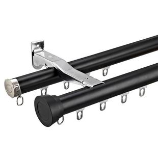 下滑式罗马杆窗帘杆单杆双杆滑轨顶装侧装加厚静音窗帘轨道杆一体