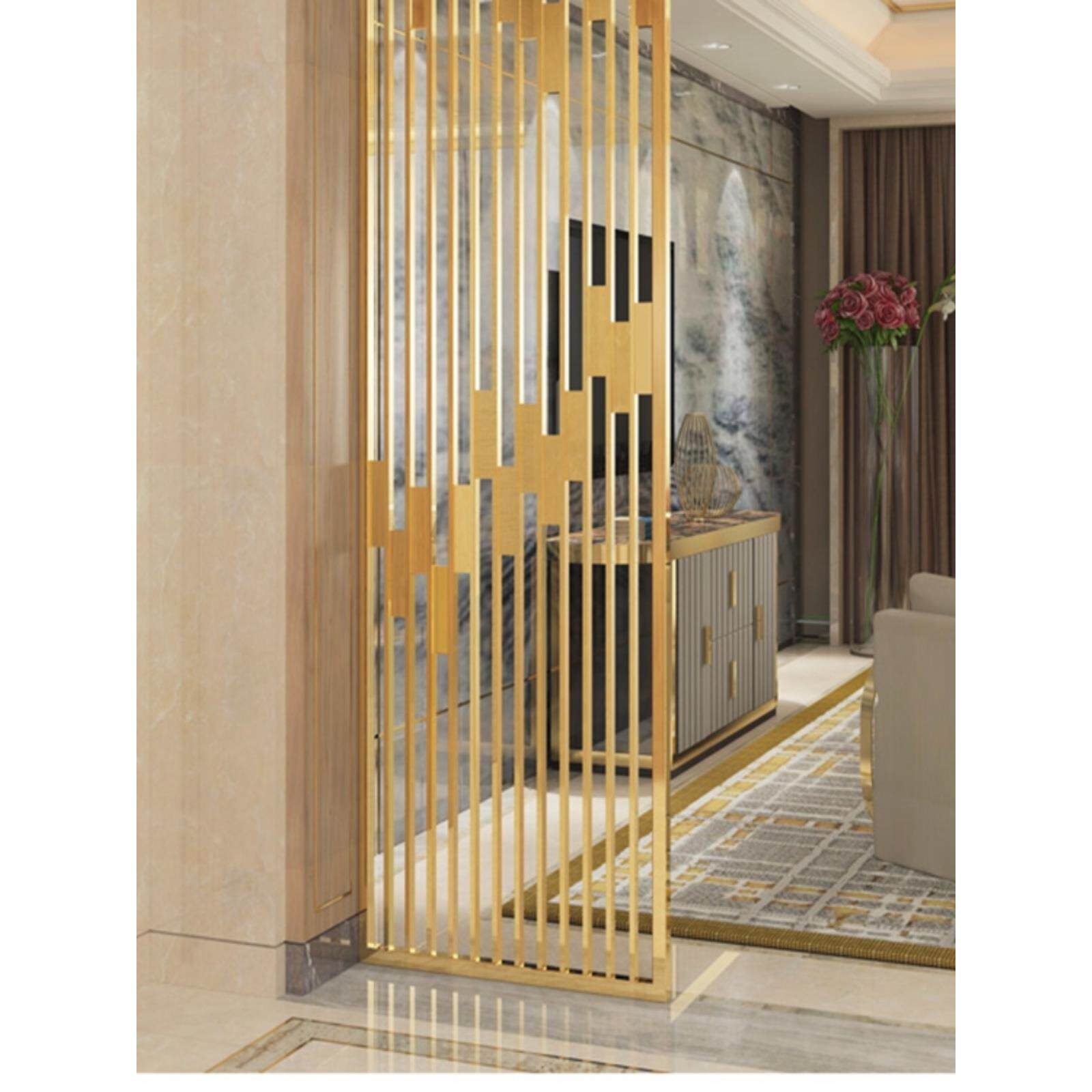 高端定金属屏隔断风不锈钢花格酒店可定制客背景厅装饰制玄关轻奢