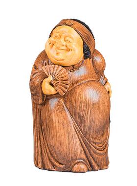 高端中式地主婆摆件客厅财神雕塑仿木雕茶几博古架装饰品桌面摆设
