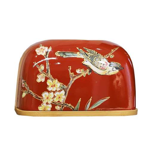 中式瓷纸巾盒鸟新新婚红色节日喜庆陶摆件客厅家WLD用茶几花抽纸
