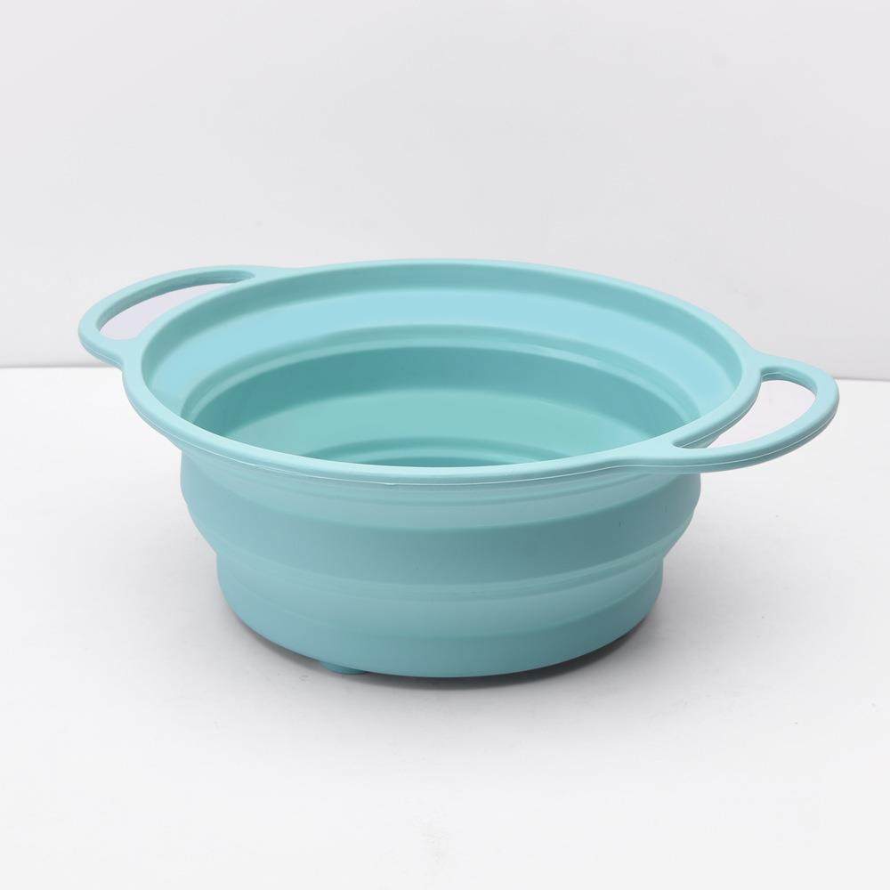 硅胶折叠沥水篮带手柄洗菜隔水篮洗水果滤水篮家用厨房收纳伸缩篮