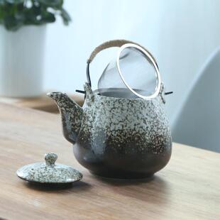 窑变陶瓷茶壶大容量耐高温提梁壶带过滤网餐厅茶水壶1升1.5升家用