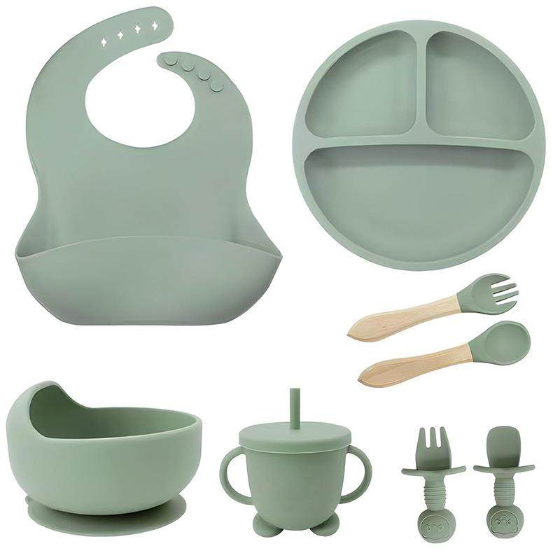 8件套儿童餐具硅胶分格餐盘围兜吸盘碗宝宝学饮吸管杯辅食勺叉套,餐饮具,餐具瓷器套装,淘宝优惠券,粉丝福利购,淘宝优惠卷