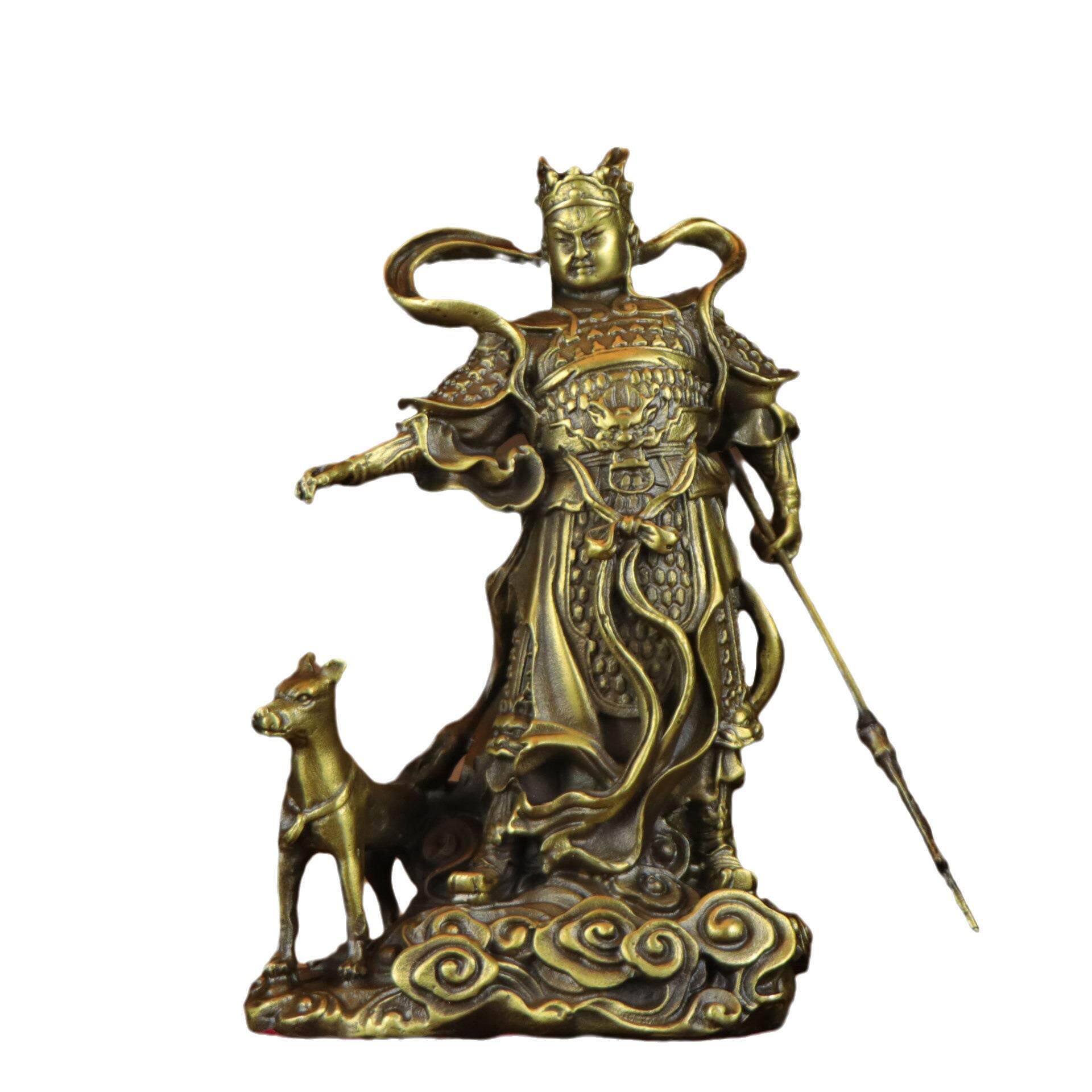 黄铜二郎神摆件黄铜杨戬哮天犬神像家具供奉摆件二郎神杨戬