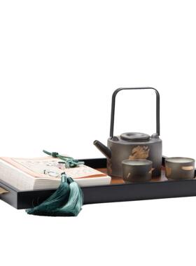 新中式客厅茶几装饰摆件轻奢高端托盘茶具组合样板间设计搭配摆设