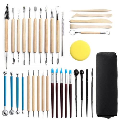 陶艺工具36件套装泥塑硅胶点钻笔七本针圆珠丸棒粘土雕刻刀